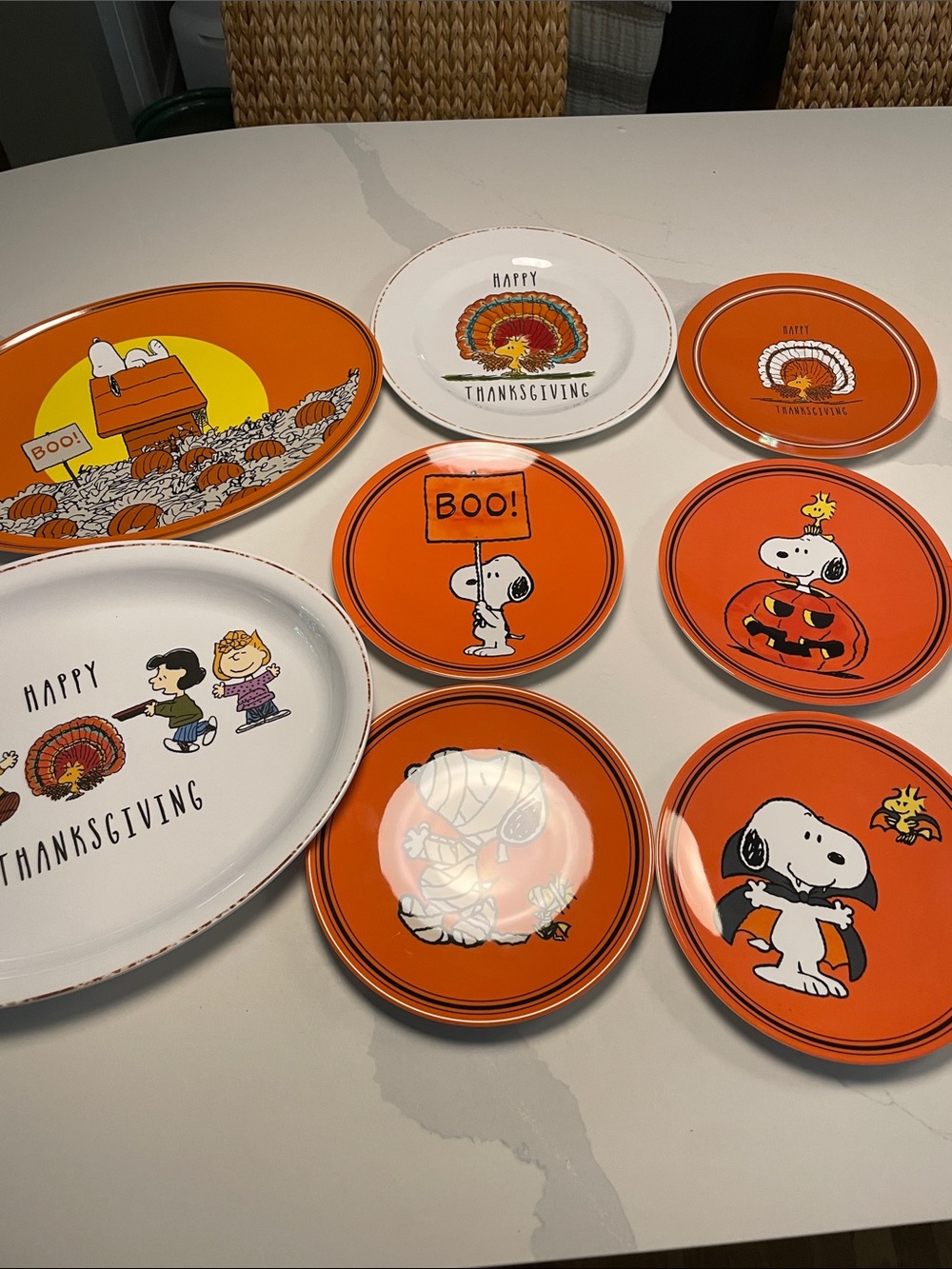 Pottery Barn Kids  Peanuts Holiday Plate Collection Bamboo Melamine set of 8